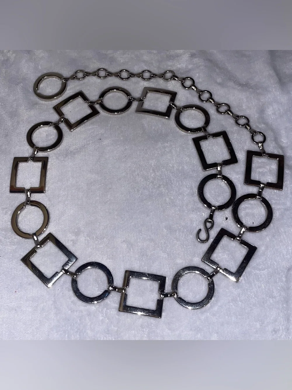 NWOT Silver 39” Circle Square Metal Chain Link Belt Geometric Adjustable Waist